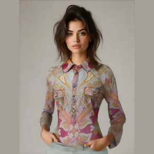 INC International Concepts Top Blouse Medium Pink Orange Paisley